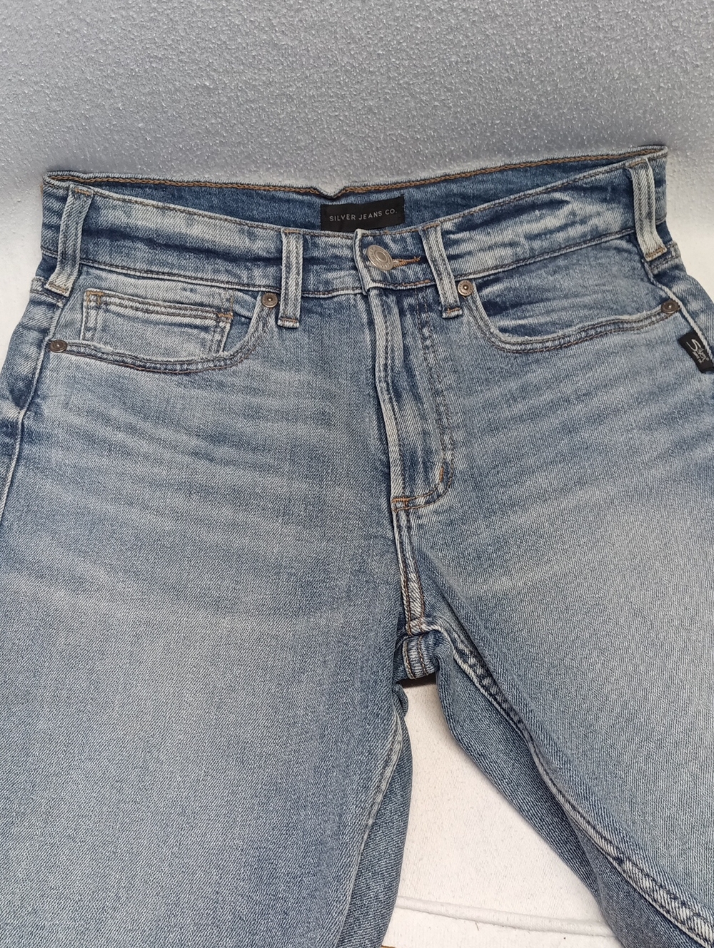 Silver Light Blue Women's Distressed Denim Bermuda Shorts W Black Back Graphic